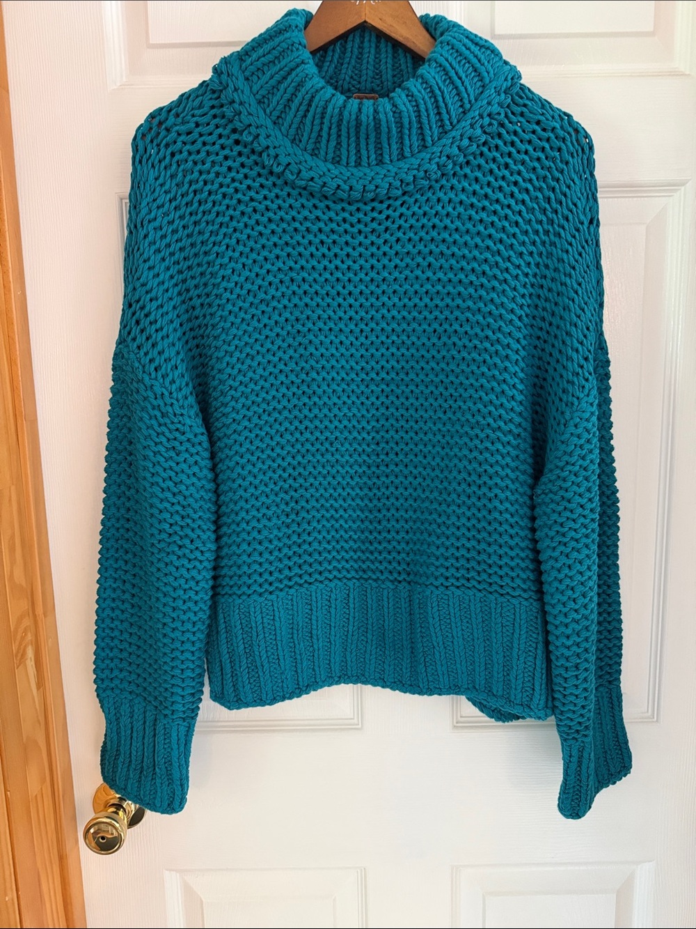 Free People My Only Sunshine Sweater- Chunky Teal Turtleneck Knit